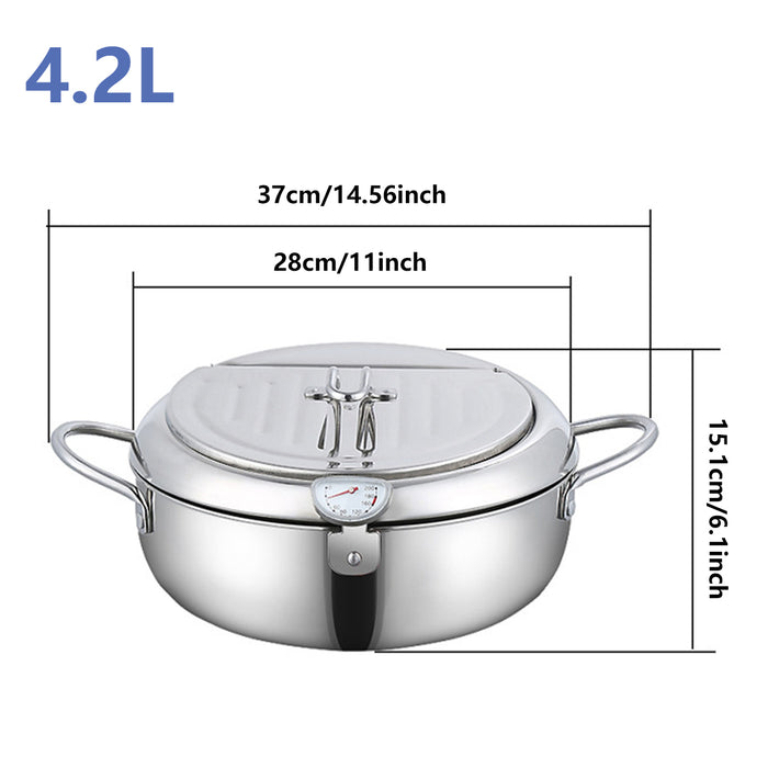 304 Stainless Steel Japanese Tempura Fryer 4.2L Oil-Saving with Thermometer