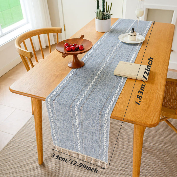 Solid Colour Woven Table Runner, 1830mm - Blue