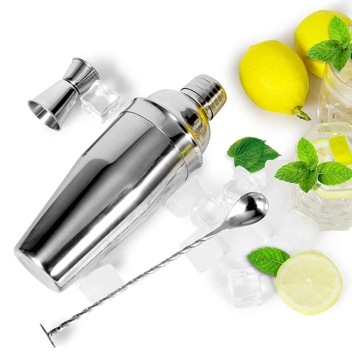3 Pcs Stainless Steel Cocktail Shaker Set 750ML with Jigger