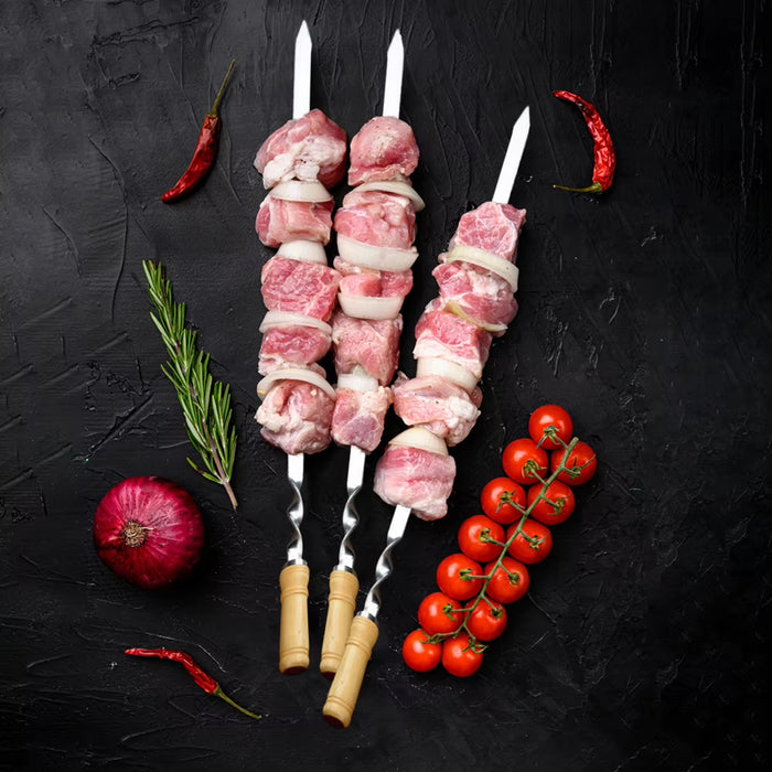 550mm Stainless Steel BBQ Skewers Flat, 12PCS