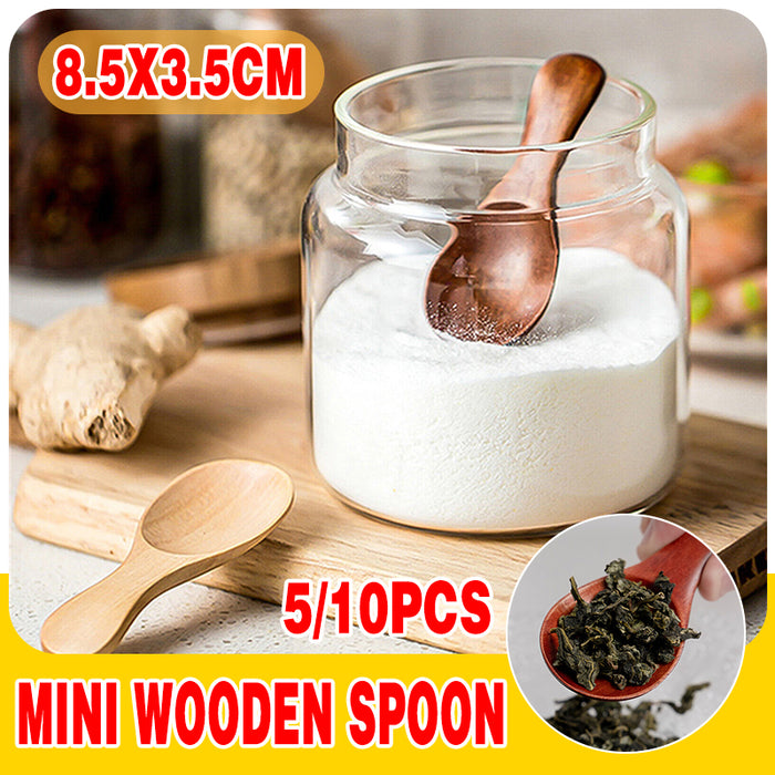 5/10 Pcs Mini Wooden Spice Spoons Beige Red Condiment
