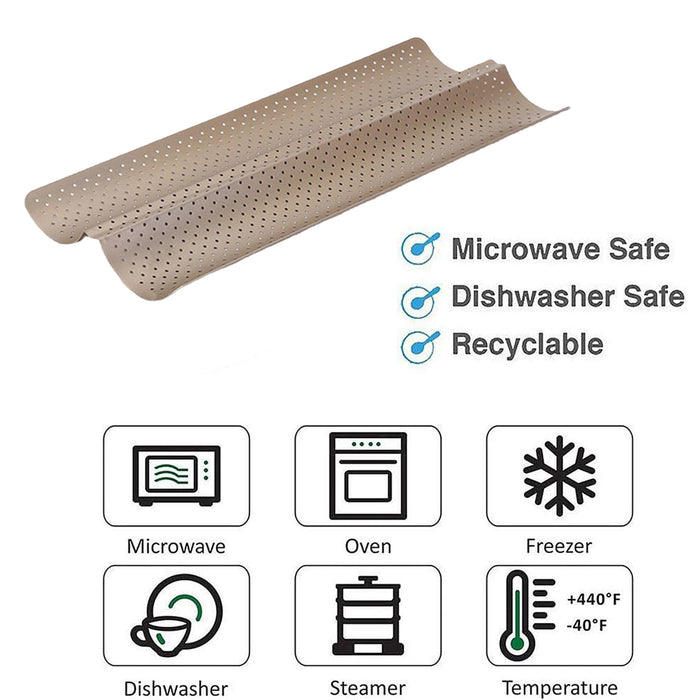 Nonstick Baguette Baking Tray with 2 Compartments Carbon Steel