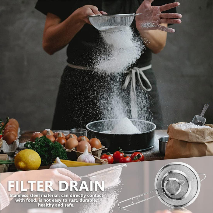 3 Pcs Stainless Steel Flour Sifter Fine Mesh Strainer Set