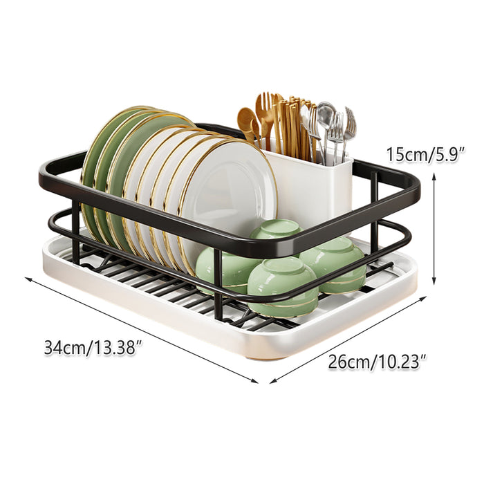 Kitchen Dish Drying Rack With Drainage Tube Tray Black