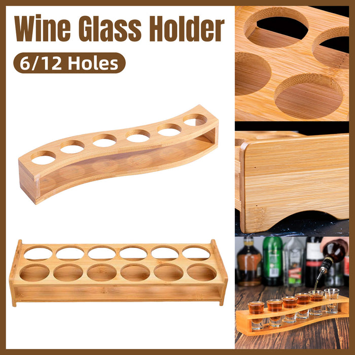 Bamboo Wine Glass Holder Rack 6 or 12-Hole Counter/Bar Organiser
