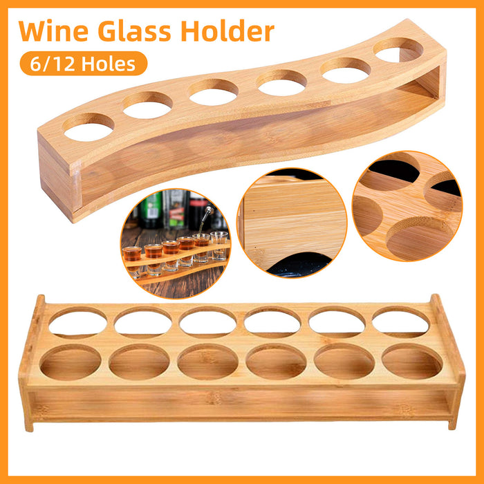 Bamboo Wine Glass Holder Rack 6 or 12-Hole Counter/Bar Organiser