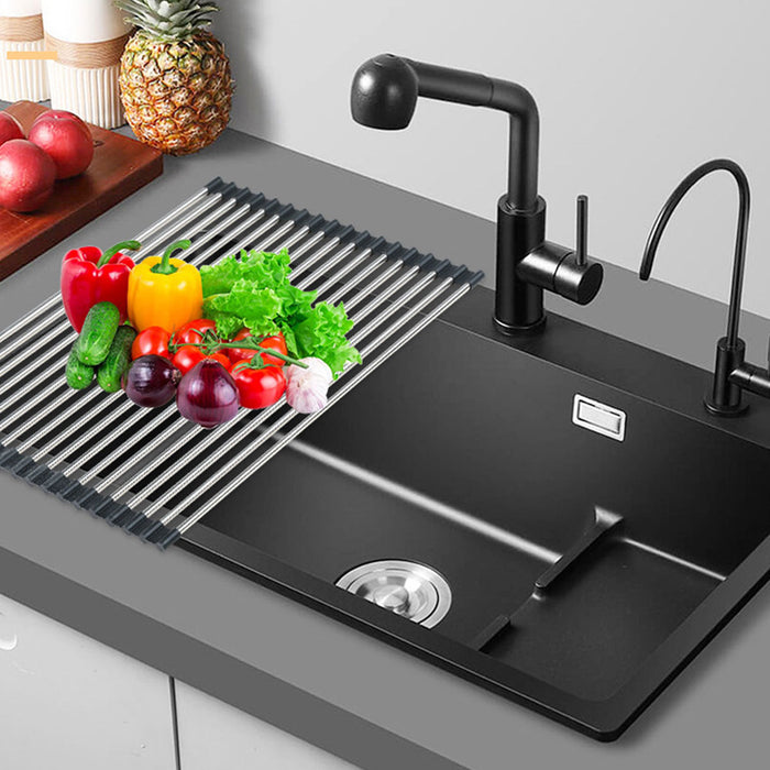 Stainless Steel Folding Sink Draining Rack with Silicone Pad