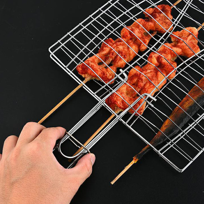Iron BBQ Net Clamp with Wooden Handle Fish and Square Shape 2 Sizes