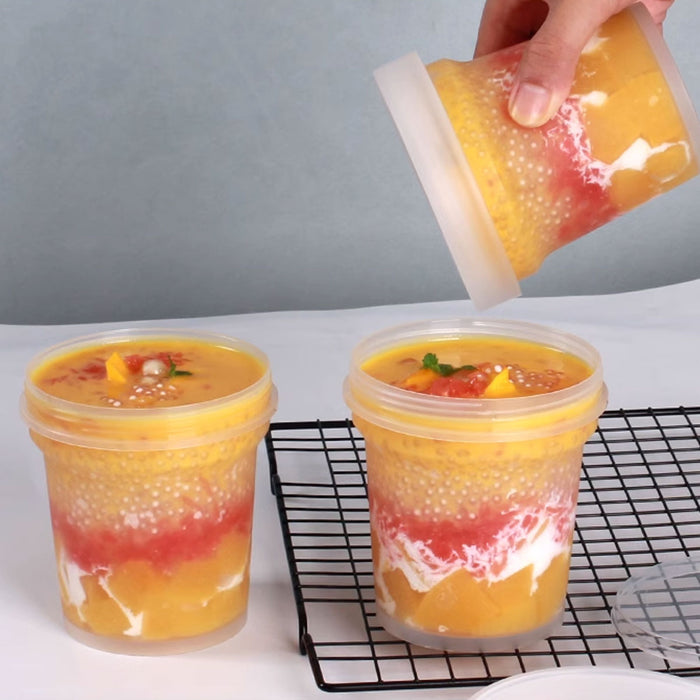 50 Pcs Dessert Takeaway Cups with Double Lids 300ml 500ml