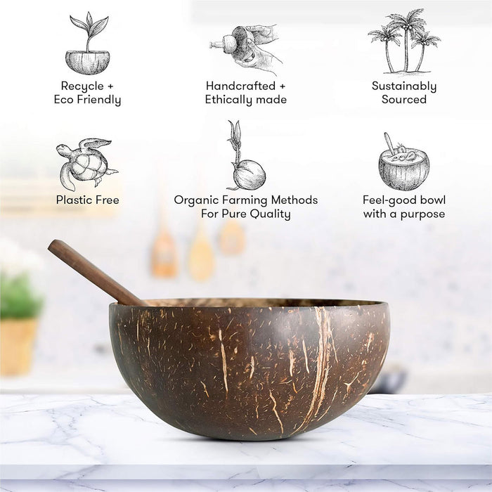 2Sets Natural Coconut Shell Bowls Eco-Friendly Dessert Fruit Salad Serving Bowls