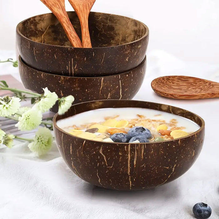 2Sets Natural Coconut Shell Bowls Eco-Friendly Dessert Fruit Salad Serving Bowls
