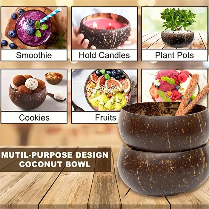 2Sets Natural Coconut Shell Bowls Eco-Friendly Dessert Fruit Salad Serving Bowls