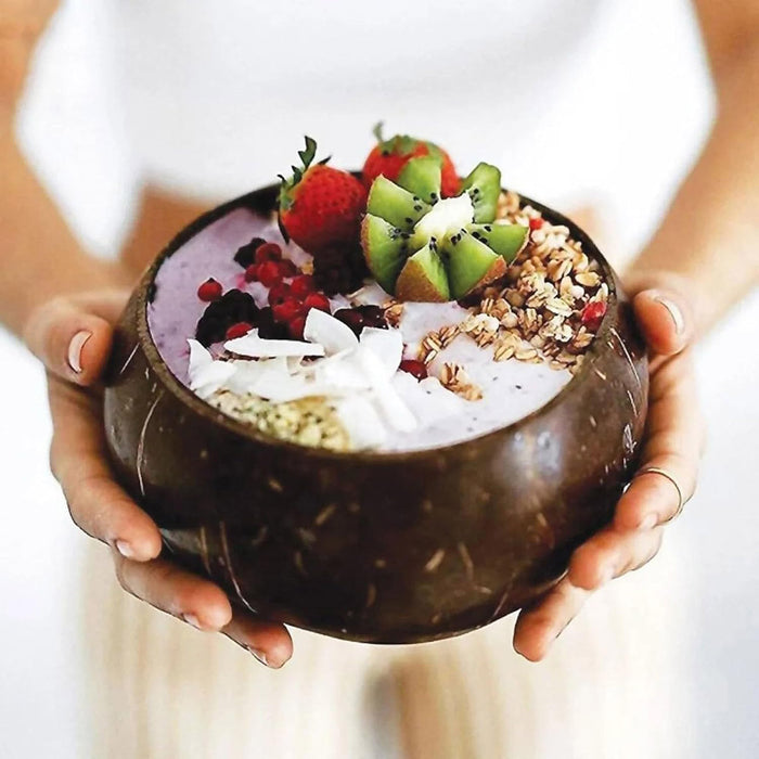 2Sets Natural Coconut Shell Bowls Eco-Friendly Dessert Fruit Salad Serving Bowls