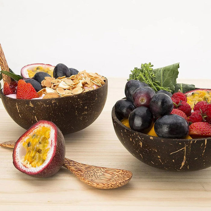 2Sets Natural Coconut Shell Bowls Eco-Friendly Dessert Fruit Salad Serving Bowls