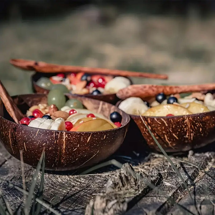 2Sets Natural Coconut Shell Bowls Eco-Friendly Dessert Fruit Salad Serving Bowls