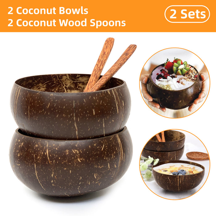 2Sets Natural Coconut Shell Bowls Eco-Friendly Dessert Fruit Salad Serving Bowls