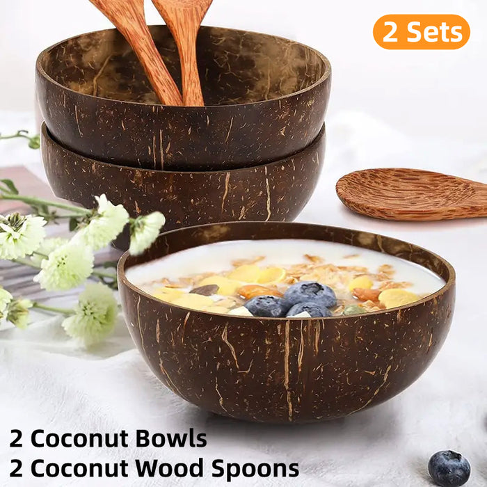 2Sets Natural Coconut Shell Bowls Eco-Friendly Dessert Fruit Salad Serving Bowls