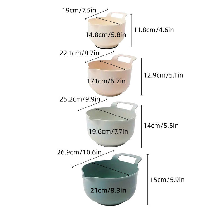 4 Pcs Mixing Bowls with Handles Pouring Spouts Plastic