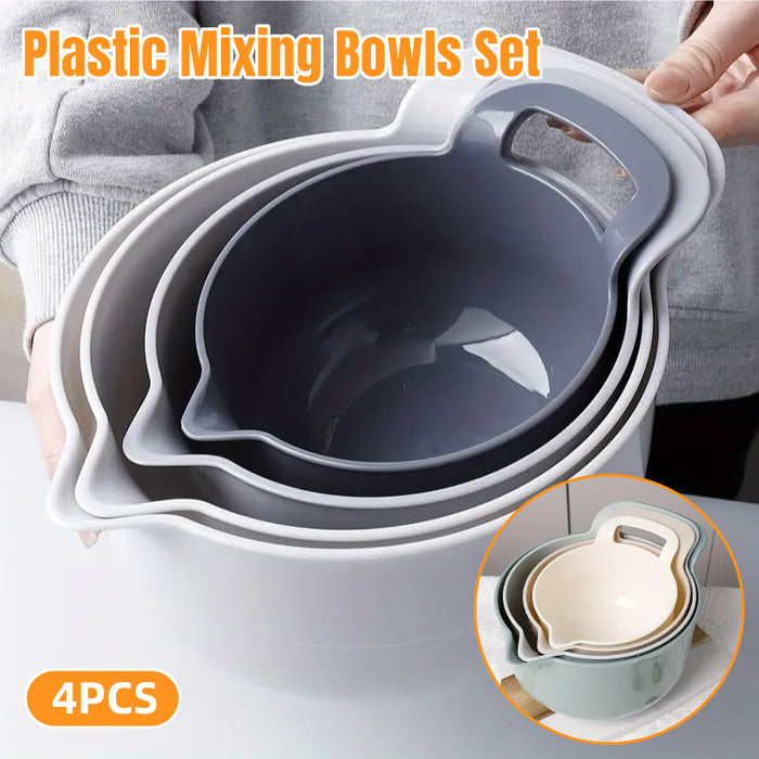 4 Pcs Mixing Bowls with Handles Pouring Spouts Plastic
