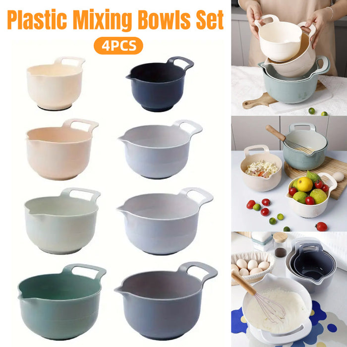 4 Pcs Mixing Bowls with Handles Pouring Spouts Plastic