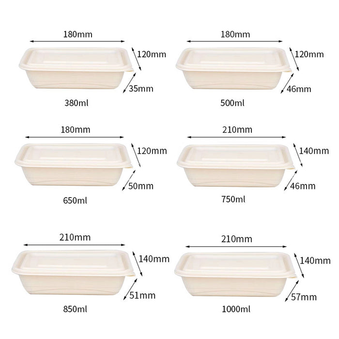 50Pcs Corn Starch Lunch Boxes Biodegradable Takeout Food Containers