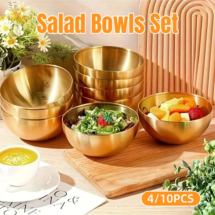 4 or 10 Pcs Stainless Steel Salad Bowls Polished Finish
