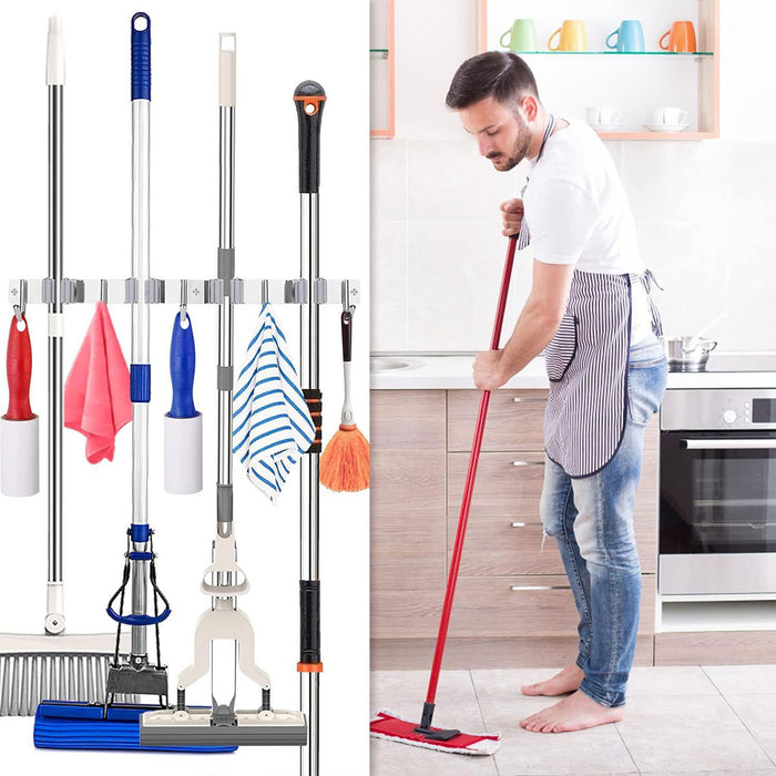 Punch Free Wall Mounted Mop Rack SUS304 Stainless Steel