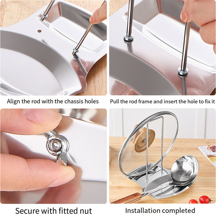 Stainless Steel Pot Lid Spoon Rack With Drip Tray Removable