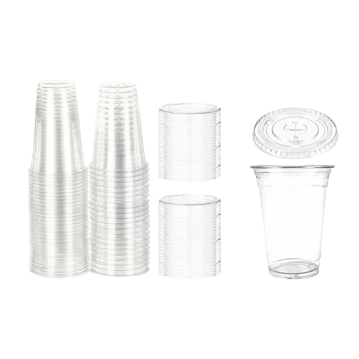 250 Sets Transparent PET Drink Cups With Lids 400ml Leak Proof