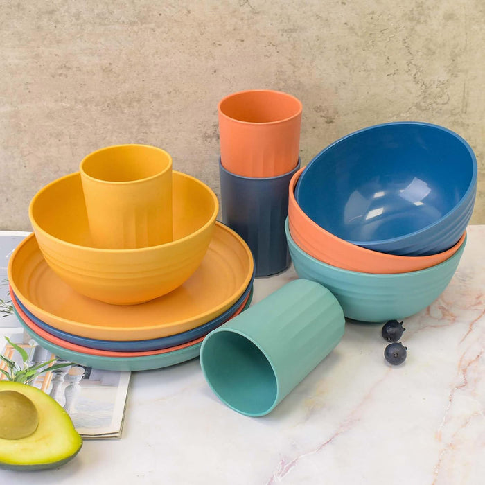 16Pcs Wheat Straw Dinnerware Serving Set