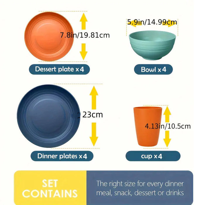 16Pcs Wheat Straw Dinnerware Serving Set