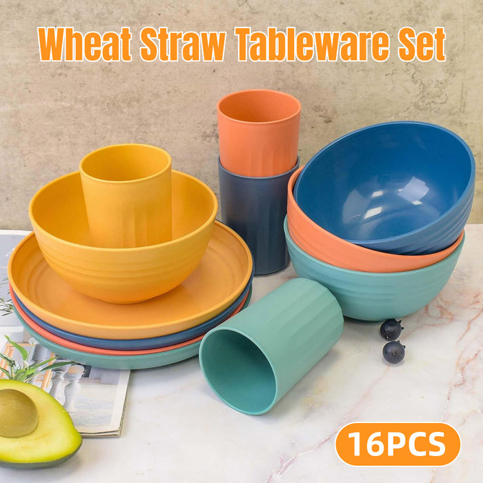 16Pcs Wheat Straw Dinnerware Serving Set