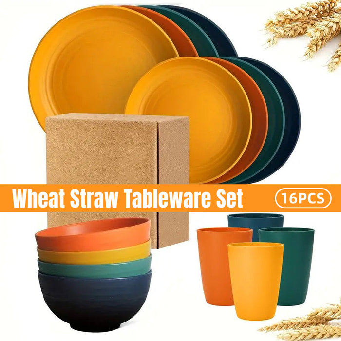 16Pcs Wheat Straw Dinnerware Serving Set