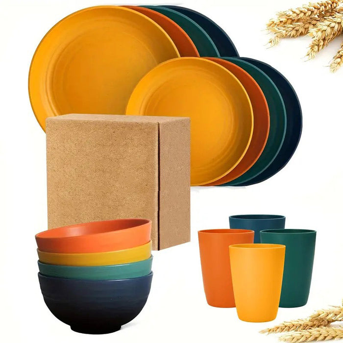 16Pcs Wheat Straw Dinnerware Serving Set