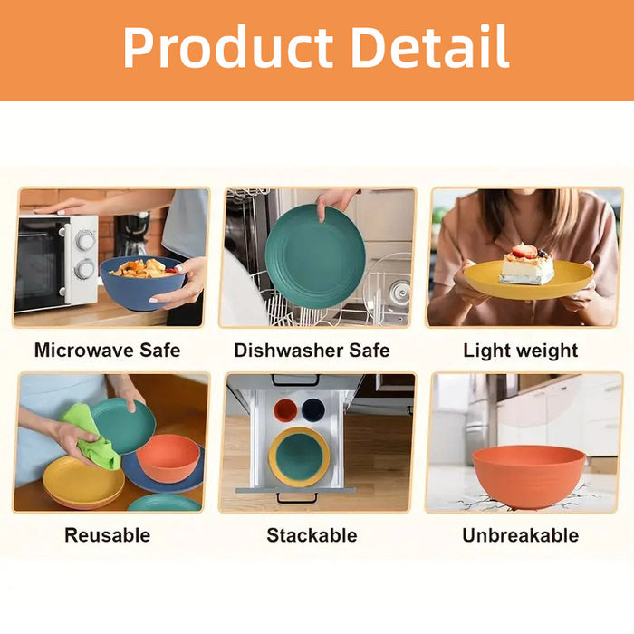 16Pcs Wheat Straw Dinnerware Serving Set