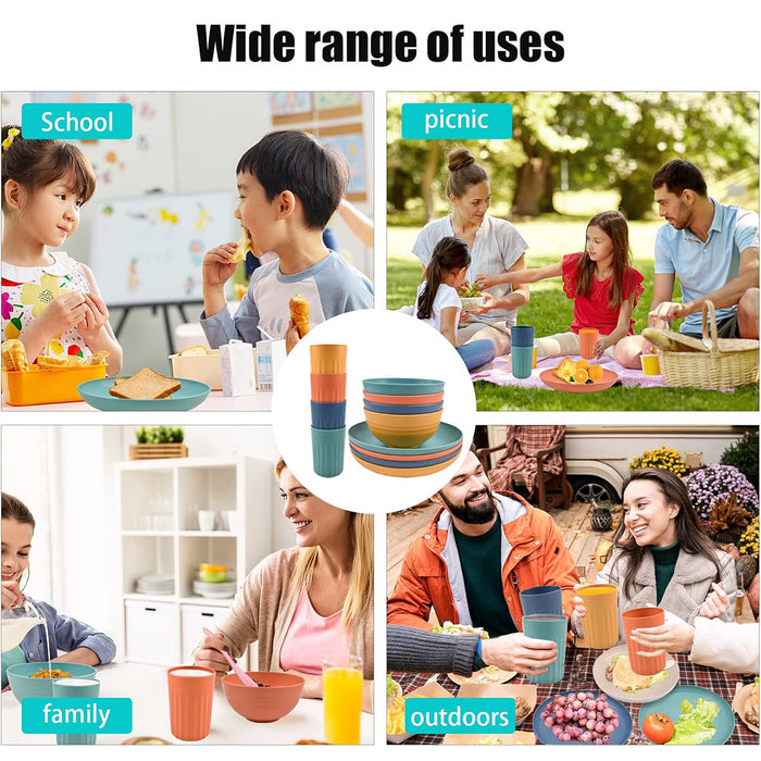 16Pcs Wheat Straw Dinnerware Serving Set