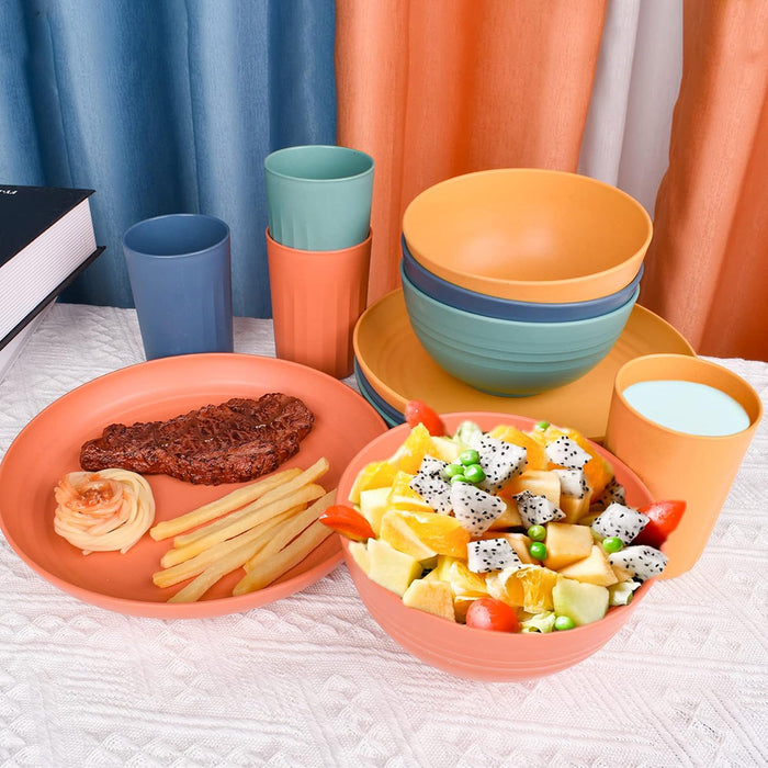 16Pcs Wheat Straw Dinnerware Serving Set