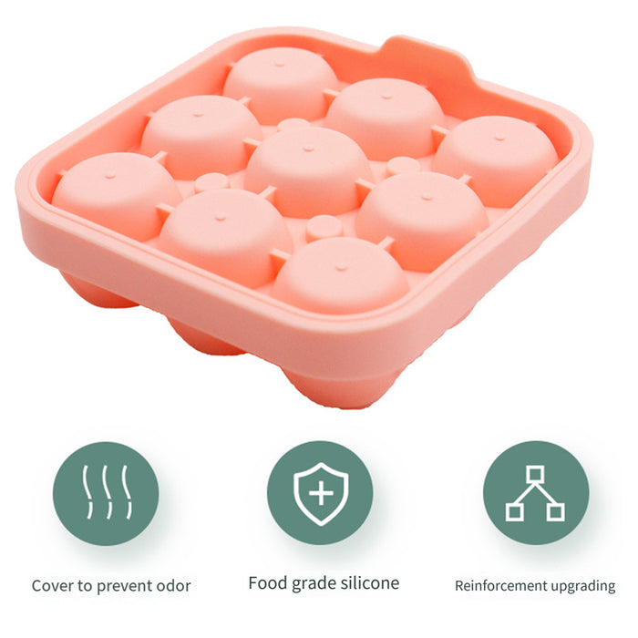 9 Cavity Rose Ice Ball Mould Food Grade Silicone Pink