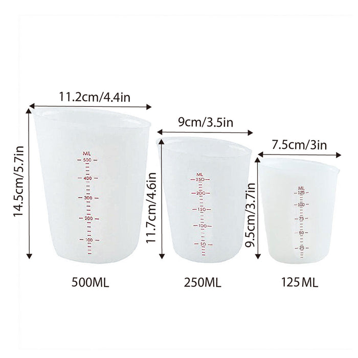 3 Pcs Silicone Measuring Cups White Double Scale 125ml 250ml 500ml