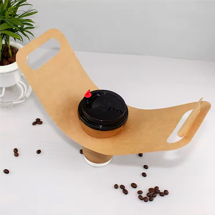 100 Pcs Kraft Paper Cup Holders with Handle for Takeaway Drinks