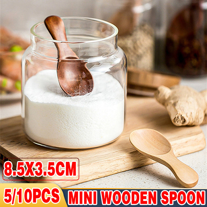 5/10 Pcs Mini Wooden Spice Spoons Beige Red Condiment