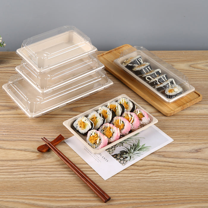 50 Pcs Biodegradable Sushi Boxes with Clear Lid Leak-Proof Natural Beige 8 Sizes