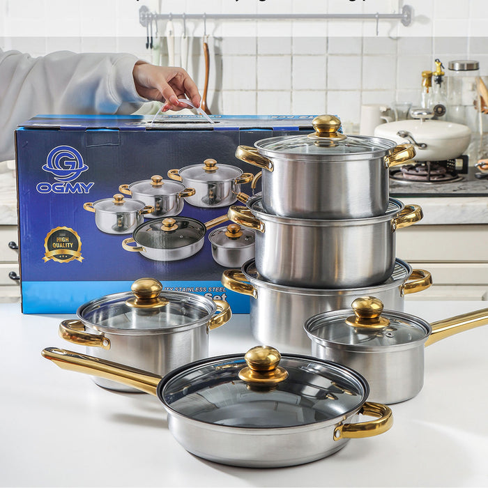 12 Pcs Stainless Steel Cookware Set Non-Stick Pots and Pans