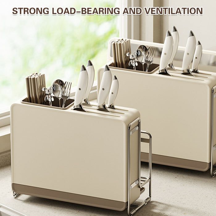 1 Pc Draining Countertop Knife Cutlery Storage Rack Coffee Brown