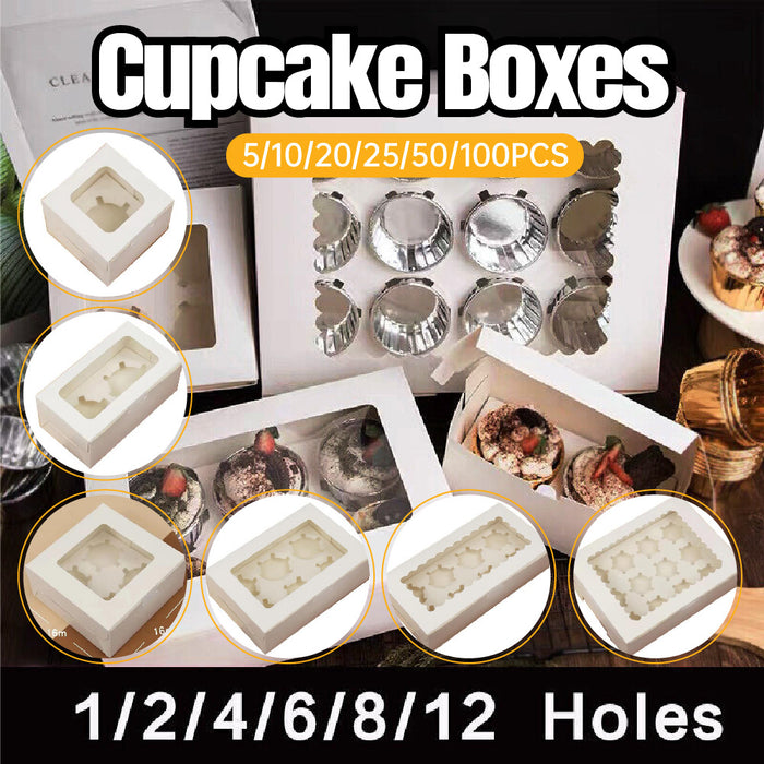 Cupcake Box with Window Insert 1 2 4 6 8 or 12 Holes Kraft Paper