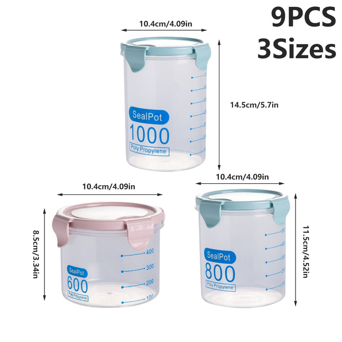 9 Pcs Airtight Food Storage Jars with Snap-Seal Lids