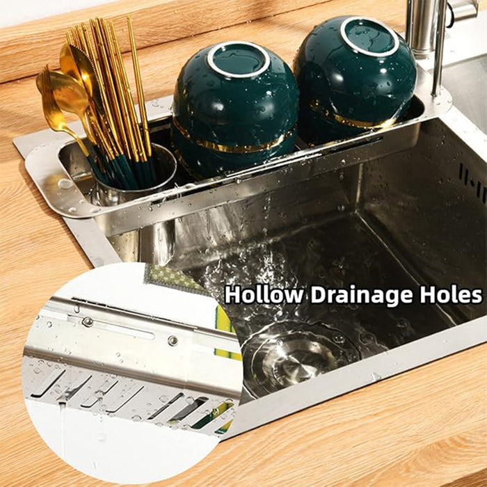 Retractable Sink Draining Rack With Filter Cup Silver Black