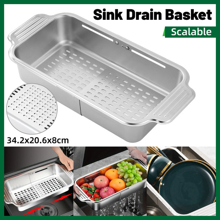 304 Stainless Steel Telescopic Sink Drain Basket with Utensil Holder
