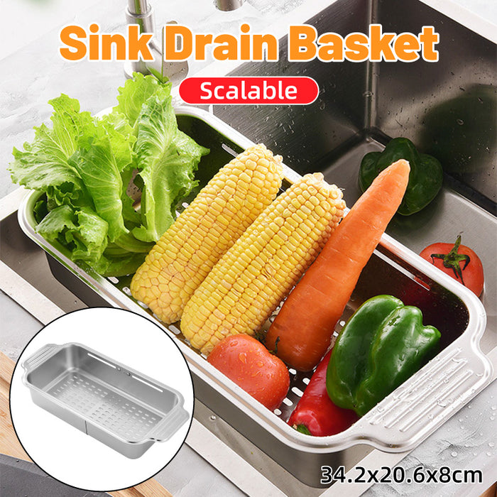 304 Stainless Steel Telescopic Sink Drain Basket with Utensil Holder
