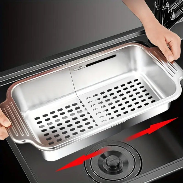 304 Stainless Steel Telescopic Sink Drain Basket with Utensil Holder